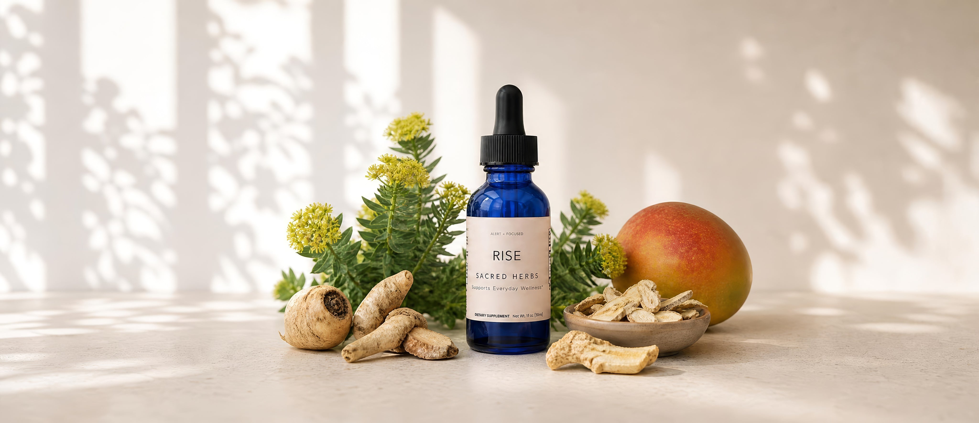 RISE bottle with morning botanicals